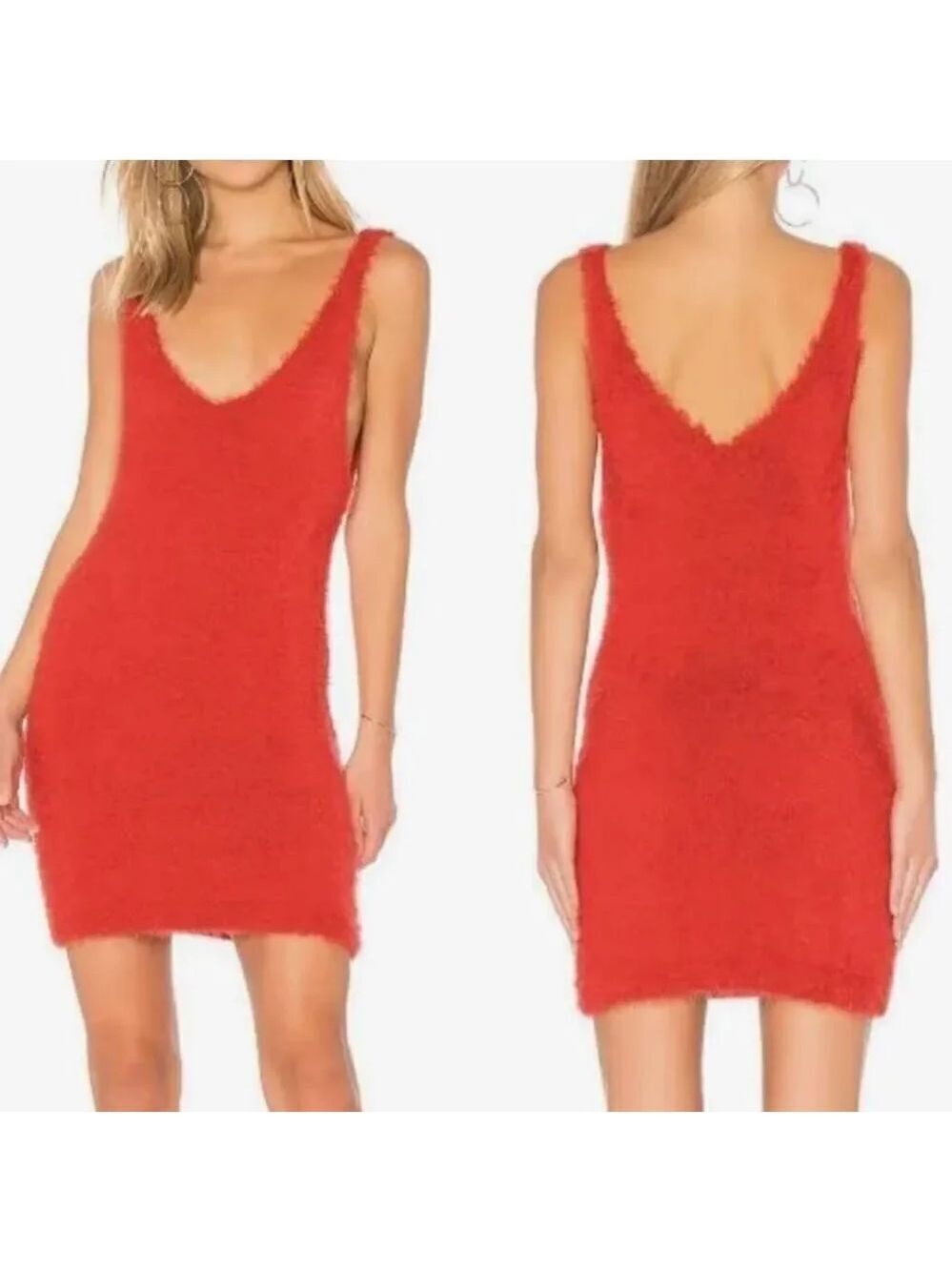 Farm Rio Soft Solid Red Fuzzy Mini Tank Dress Size M